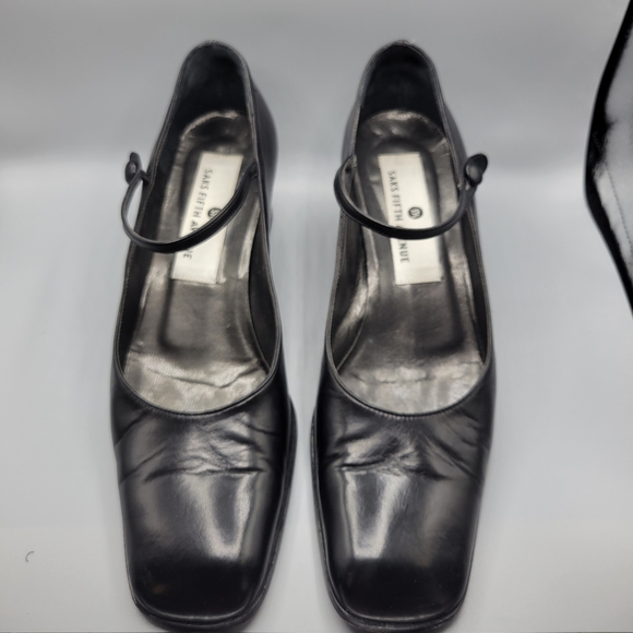 Saks Fifth Avenue Mary Jane Block Heel Leather Shoe Size 7B Circa 1996-2000 - Picture 2 of 10